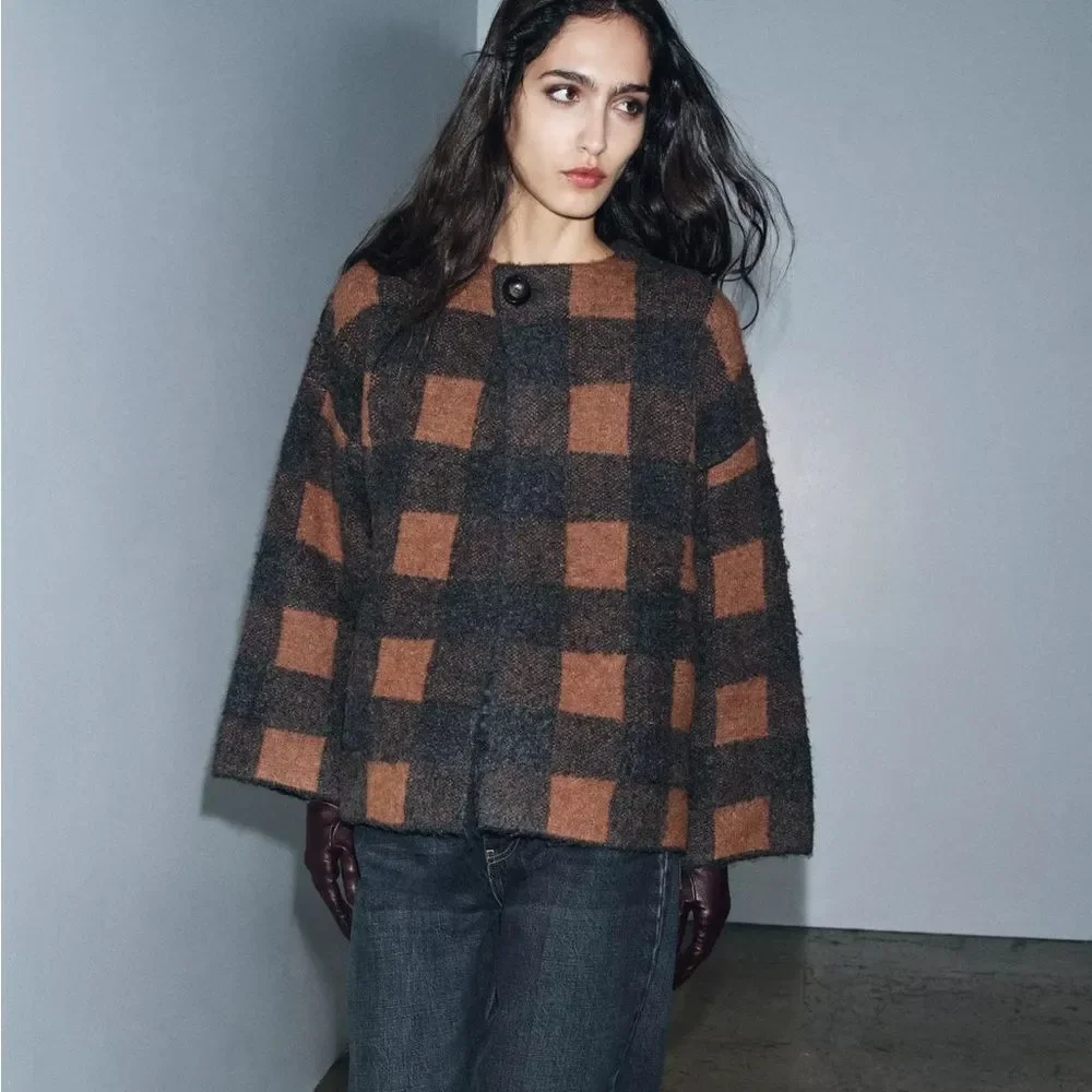 ZARA PLAID JACKET CARDIGAN - Picture 5 of 7